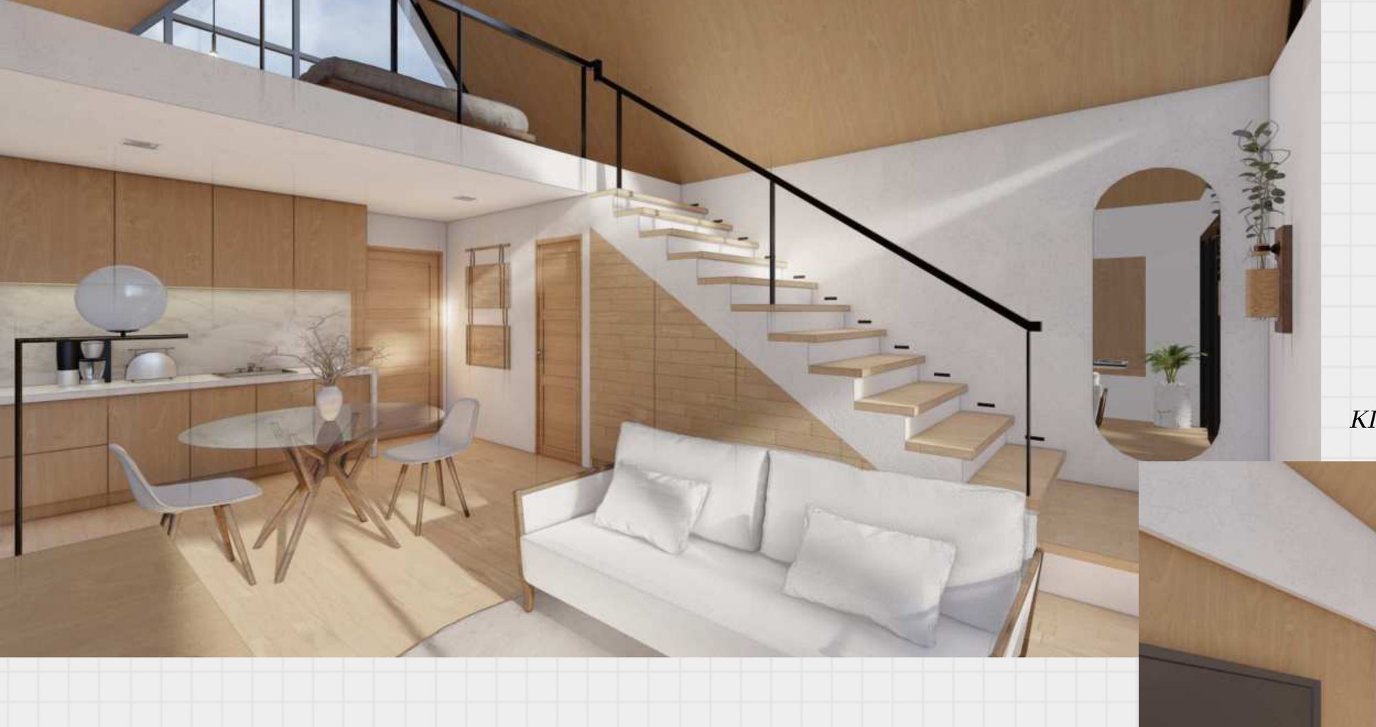 Double-height living space with open stair to the loft bedroom