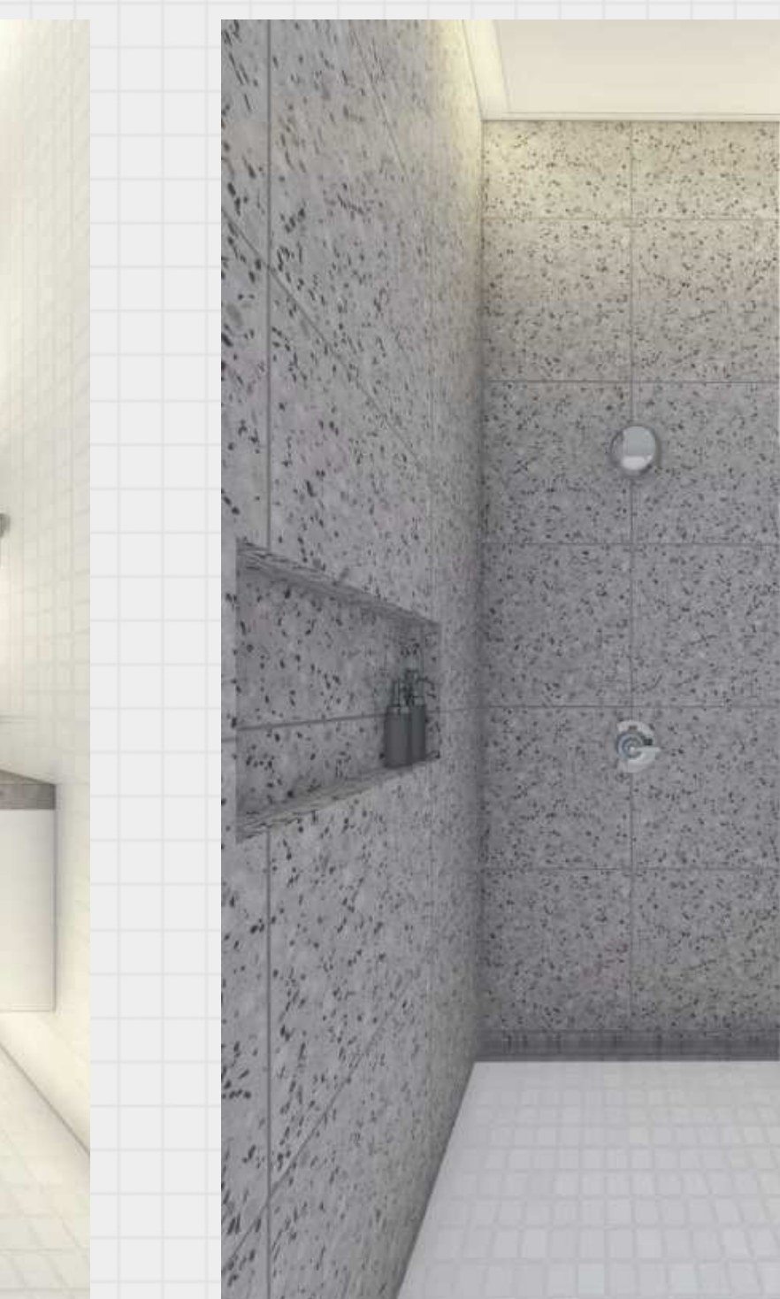 Glass-enclosed terrazzo shower